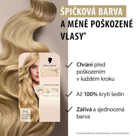 barva na vlasy Creme Supreme 9-0 Přirozená velmi světlá blond Schwarzkopf CREME SUPREME