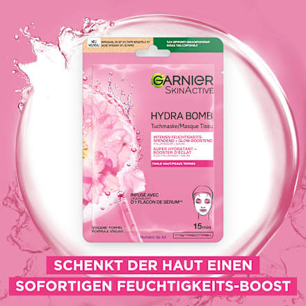 Tuchmaske Hydro Bomb Hyaluronsäure + Sakura Garnier Skin Active