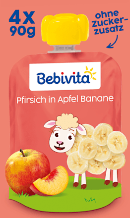 Quetschie Kinderspass Pfirsich in Apfel Banane ab 1 Jahr (4x90 g) Bebivita