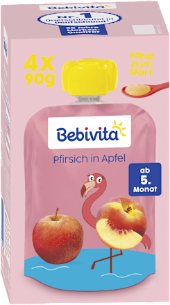 Voćna kašica od jabuke i breskve, 5+ mj., 4 x 90 g Bebivita