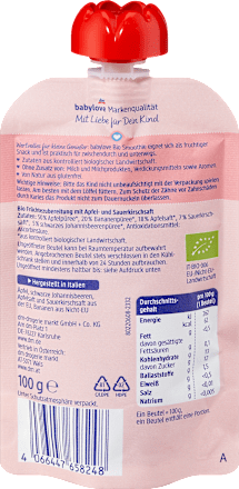 EKO smoothie od višnje, ribiza, banane i jabuke, 1+ god. babylove