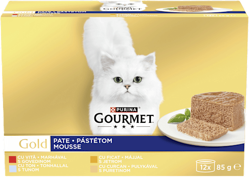 Potpuna hrana za odrasle mačke Gold – govedina, tuna, jetrica i puretina, 12 x 85 g Purina Gourmet