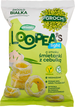 Chrupki z zielonego grochu o smaku śmietanki z zieloną cebulką LOOPEA's