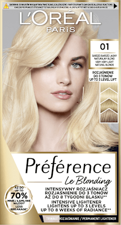Farba do włosów 01 Bardzo Bardzo Jasny Naturalny Blond L'ORÉAL PARiS PRÉFÉRENCE