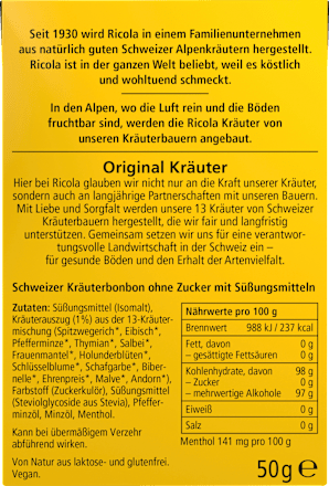 Bonbon, Original Kräuter, zuckerfrei, in der Taschenbox Ricola