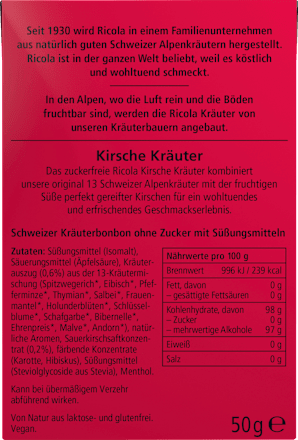 Bonbon, Kirsche Kräuter, zuckerfrei, in der Taschenbox Ricola