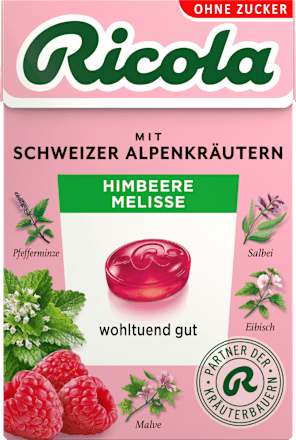 Bonbon, Himbeere Melisse, zuckerfrei, in der Taschenbox Ricola