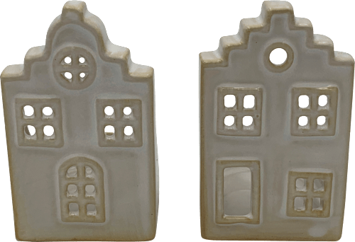 Teelichthalter aus Keramik, Giebelhaus, creme Dekorieren & Einrichten