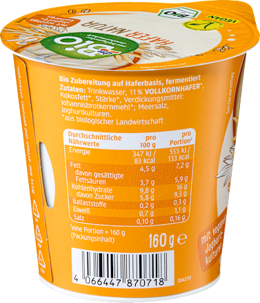 Bio natúr zabdesszert vegán joghurtkultúrával dmBio