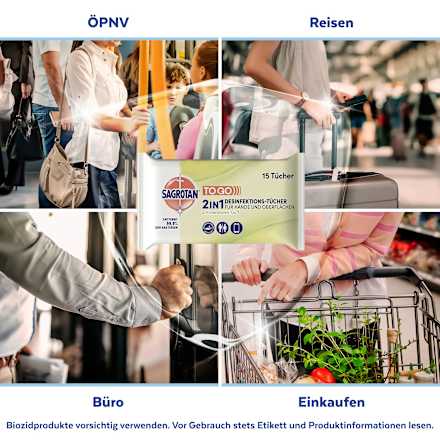 Desinfektionstücher 2in1 für unterwegs Zitrone (2x15 St) Sagrotan