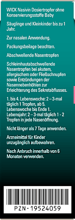Wick Nasivin Dosiertropfer ohne Konservierungsstoffe Baby 0,1 mg/ml Oxymetazolinhydrochlorid Nasentropfen, Lösung WICK