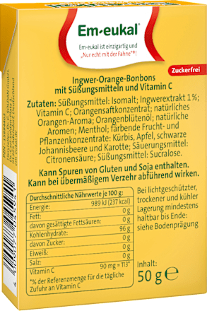 Bonbon Minis, Ingwer-Orange, zuckerfrei Em-eukal