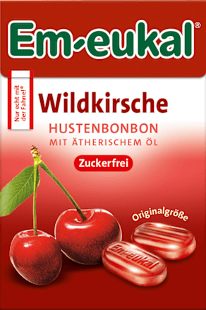 Bonbons, Minis Wildkirsche, zuckerfrei, in der Taschenbox Em-eukal