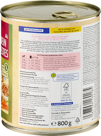 Kompletna hrana za odrasle pse - 60% piletina sa krompirom, šargarepom i lanenim uljem Naturverliebt  DEIN BESTES