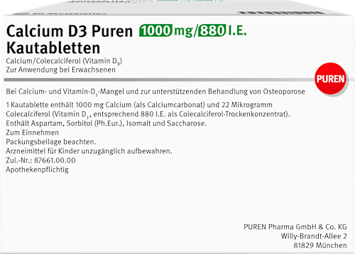 Calcium D3 Puren 1000 mg/880 I.E. Kautabletten PUREN