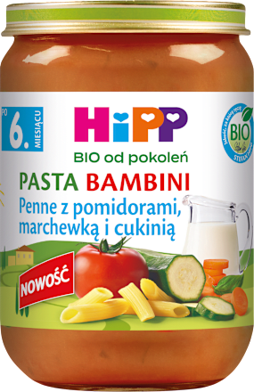 Penne z pomidorami, marchewką i cukinią BIO, po 6. miesiącu HiPP