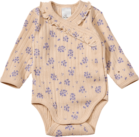 Wickelbody Langarm mit Blumen-Muster & Ajour-Struktur, beige, Gr.  50/56 ALANA