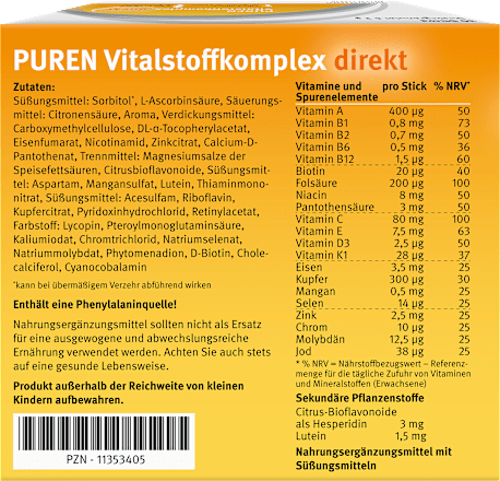 PUREN Vitalstoffkomplex direkt Direktgranulat Sticks à 2g 30 St PUREN