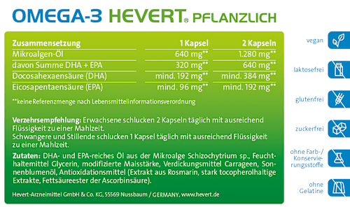 Omega-3 Hevert pflanzlich Kapseln 60 St HEVERT