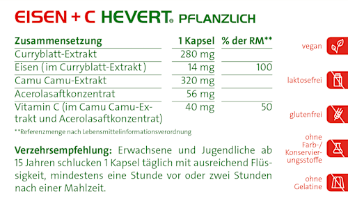 Eisen + C Hevert pflanzlich Kapseln 60 St HEVERT