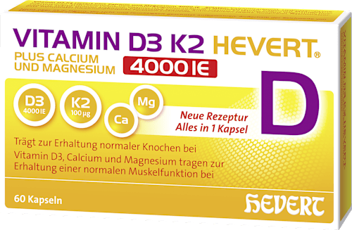 Vitamin D3 K2 Hevert plus Calcium und Magnesium 4000 IE Kapseln 60 St HEVERT
