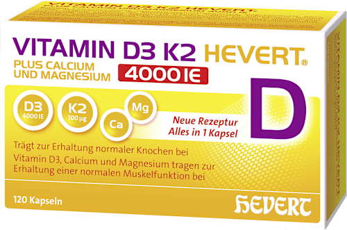 Vitamin D3 K2 Hevert plus Calcium und Magnesium 4000 IE Kapseln 120 St HEVERT