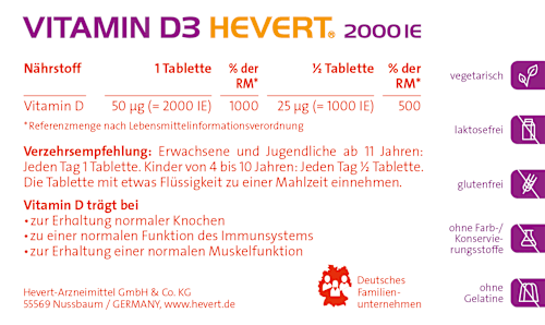 Vitamin D3 Hevert 2000 IE Tabletten 60 St HEVERT