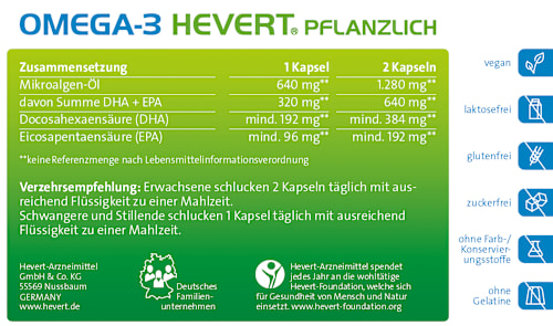 Omega-3 Hevert pflanzlich Kapseln 120 St HEVERT