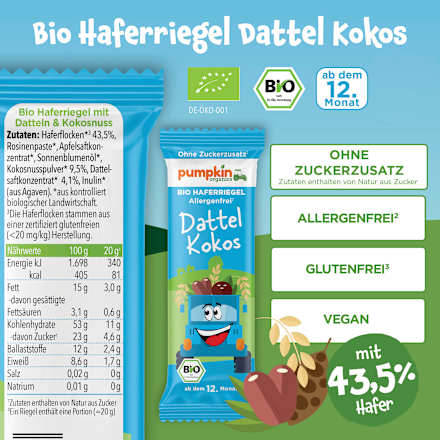 Fruchtriegel mit Hafer, Datteln & Kokosnuss ab 1 Jahr pumpkin organics