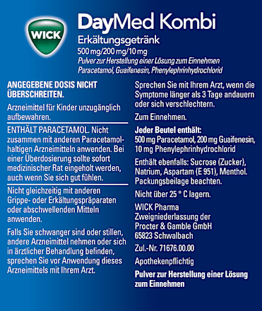 WICK DayMed Kombi Erkältungsgetränk Paracetamol 500 mg/ Guaifenesin 200 mg/ Phenylephrin HCl 10 mg Beutel WICK