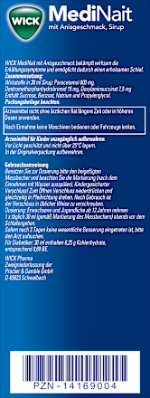 WICK MediNait, Paracetamol 600 mg / Dextromethorphanhydrobromid 15 mg /  Doxylaminsuccinat 7,5 mg, Sirup mit Anisgeschmack WICK