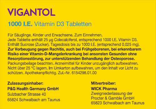 VIGANTOL 1000 I.E. Vitamin D3 Colecalciferol Tabletten VIGANTOL