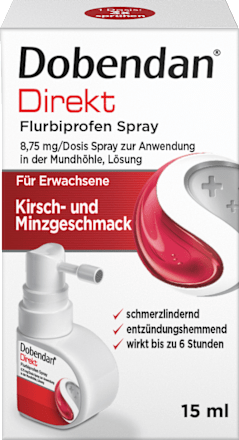 Dobendan Direkt Flurbiprofen Spray 8,75 mg/Dosis Spray zur Anwendung in der Mundhöhle, Lösung, Kirsch- und Minzgeschmack Dobendan