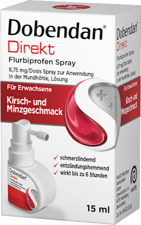 Dobendan Direkt Flurbiprofen Spray 8,75 mg/Dosis Spray zur Anwendung in der Mundhöhle, Lösung, Kirsch- und Minzgeschmack Dobendan