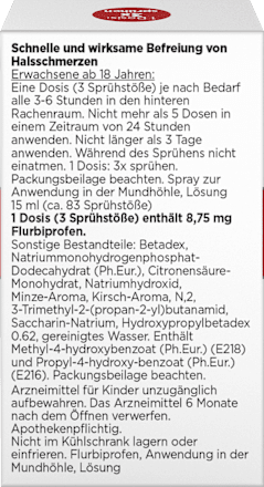Dobendan Direkt Flurbiprofen Spray 8,75 mg/Dosis Spray zur Anwendung in der Mundhöhle, Lösung, Kirsch- und Minzgeschmack Dobendan