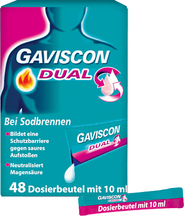 Gaviscon Dual 500 mg / 213 mg / 325 mg Suspension zum Einnehmen, 48 Dosierbeutel mit 10ml GAVISCON