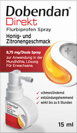 Dobendan Direkt Flurbiprofen Spray 8,75 mg/Dosis Spray zur  Anwendung in der Mundhöhle, Lösung, Honig- und Zitronengeschmack Dobendan Direkt