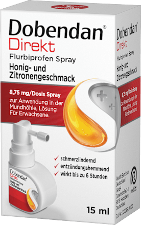 Dobendan Direkt Flurbiprofen Spray 8,75 mg/Dosis Spray zur  Anwendung in der Mundhöhle, Lösung, Honig- und Zitronengeschmack Dobendan Direkt