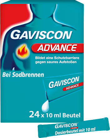 Gaviscon Advance 1000 mg/200 mg Natriumalginat, Kaliumhydrogencarbonat Suspension zum Einnehmen im Beutel 24 á 10ml, Pfefferminz   GAVISCON