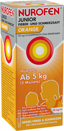 Nurofen Junior Fieber- und Schmerzsaft, Wirkstoff: Ibuprofen 40 mg/ml Suspension zum Einnehmen, Orangengeschmack NUROFEN