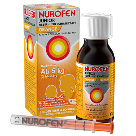 Nurofen Junior Fieber- und Schmerzsaft, Ibuprofen 40 mg/ml Suspension zum Einnehmen, Orangengeschmack NUROFEN