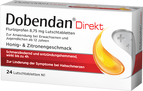 Dobendan Direkt, Wirkstoff: Flurbiprofen 8,75 mg, Lutschtabletten Honig- & Zitronengeschmack Dobendan Direkt