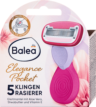 Elegance Pocket brijač s pet oštrica i lubrikantnom trakicom s aloe verom, shea maslacem i vitaminom E Balea