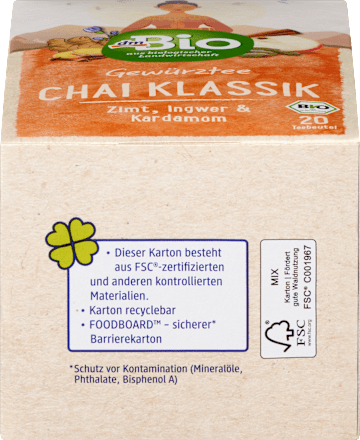Gewürztee "Chai Klassik" mit Zimt, Ingwer & Kardamom (20 Beutel) dmBio