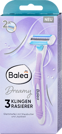Dreamy brijač s tri oštrice i lubrikantnom trakicom sa shea maslacem i jojobinim uljem, s 1 držačem i 2 patrone Balea