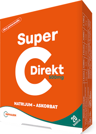 Super C Direkt 500mg NATRIJUM-ASKORBAT kesice; dodatak ishrani bez šećera sa zaslađivačem INPHARM