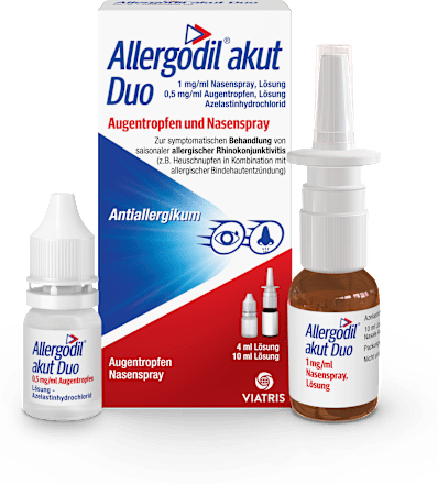 Allergodil akut Duo Augentropfen: 0,5mg/ml Augentropfen Lösung - Azelastinhydrochlorid, Nasenspray: 1mg/ml Nasenspray, Lösung Allergodil
