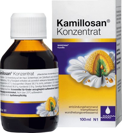 Kamillosan Konzentrat Kamillenblütenauszug 98,91g / 100g, Kamillenöl 0,19g / 100g Flüssigkeit Kamillosan