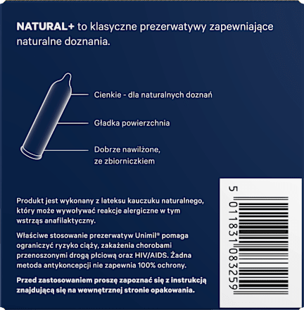 Prezerwatywy lateksowe Natural+ UNIMIL