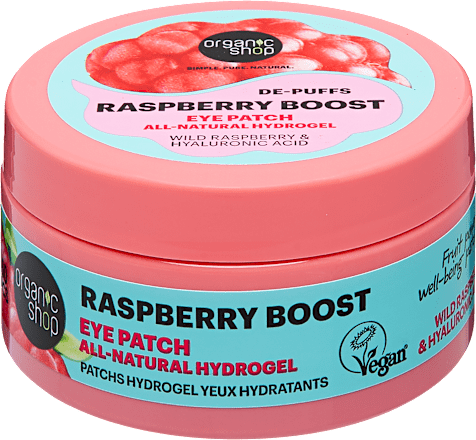 Természetes hidrogél szemmaszk Raspberry Boost erdei málnával és hialuronsavval organic shop